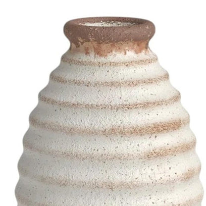 11" Ivory And Brown Round Ceramic Table Vase HomeRoots