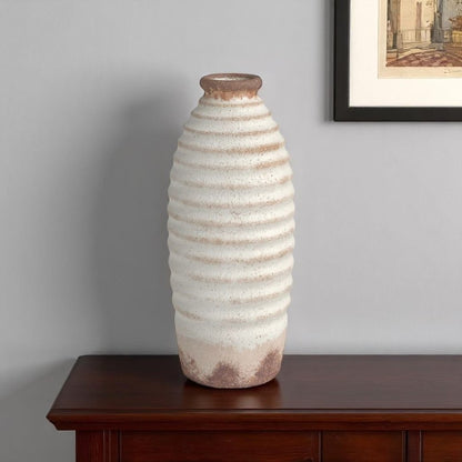 11" Ivory And Brown Round Ceramic Table Vase HomeRoots