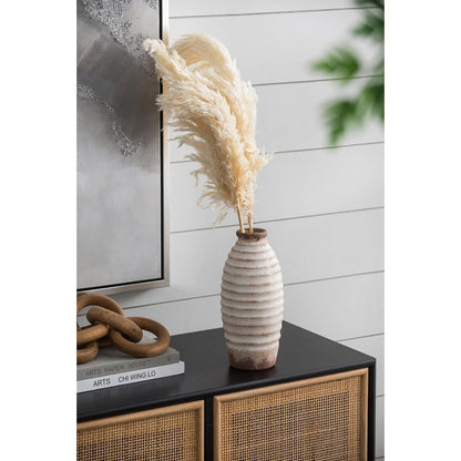 11" Ivory And Brown Round Ceramic Table Vase HomeRoots