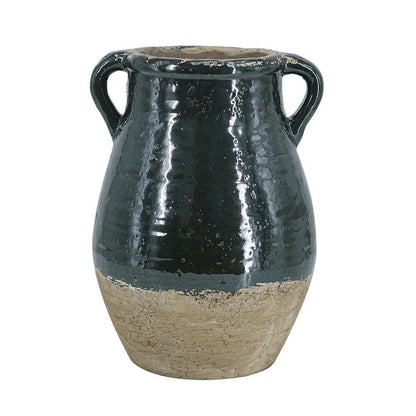 13" Forest Green And Sand Color Block Terracotta Round Jug Vase HomeRoots