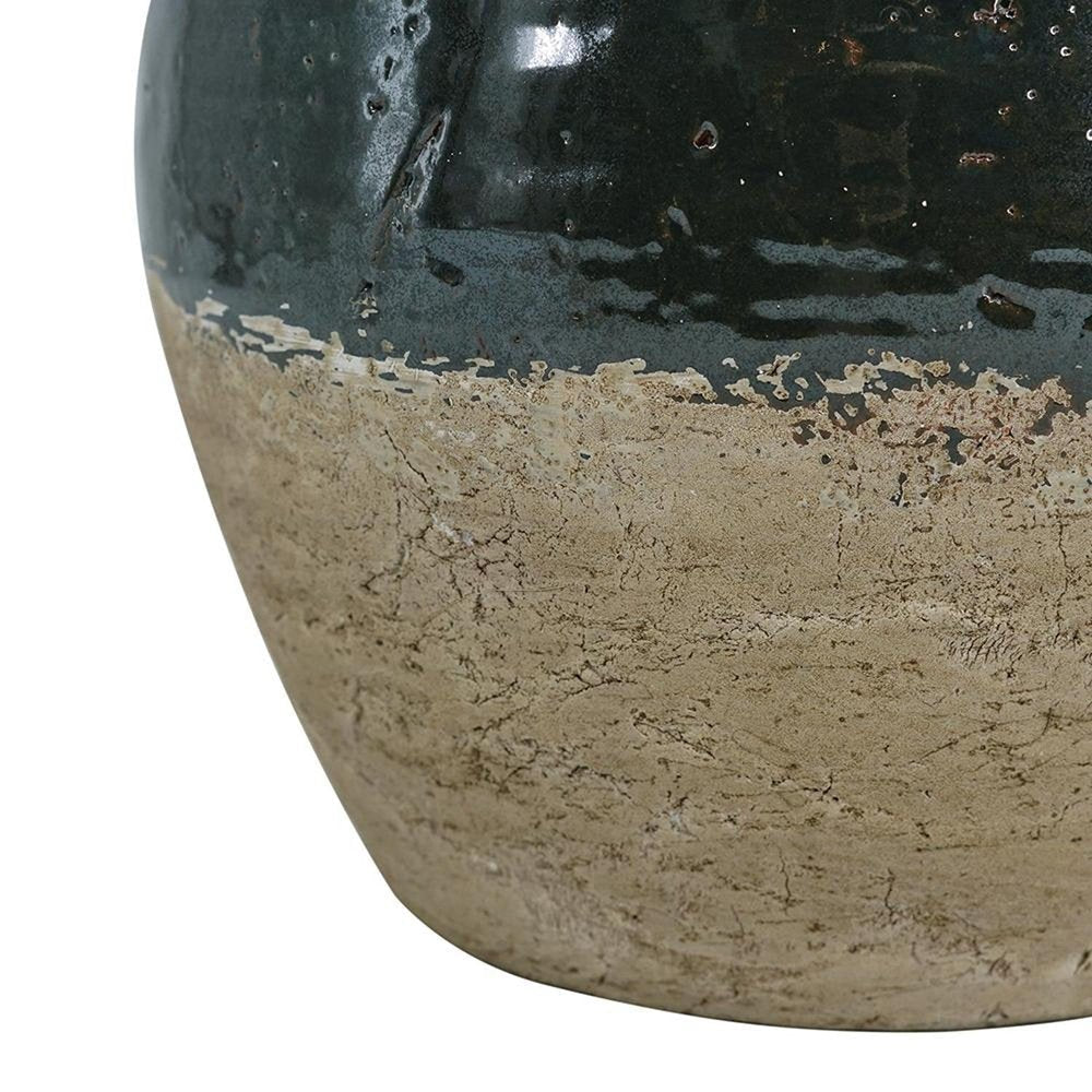 13" Forest Green And Sand Color Block Terracotta Round Jug Vase HomeRoots