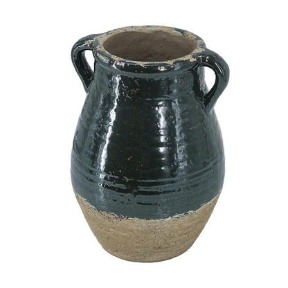 13" Forest Green And Sand Color Block Terracotta Round Jug Vase HomeRoots