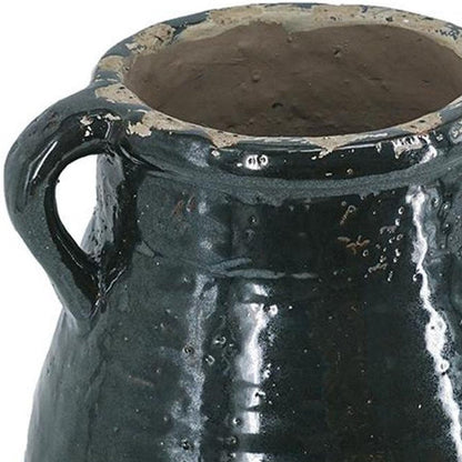 13" Forest Green And Sand Color Block Terracotta Round Jug Vase HomeRoots