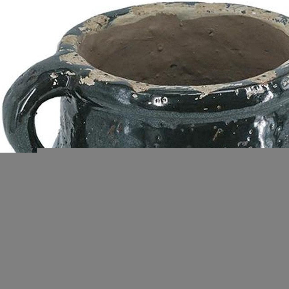 13" Forest Green And Sand Color Block Terracotta Round Jug Vase HomeRoots