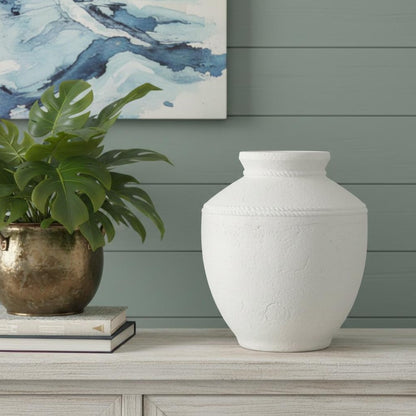 14" White Terracotta Round Jug Vase HomeRoots