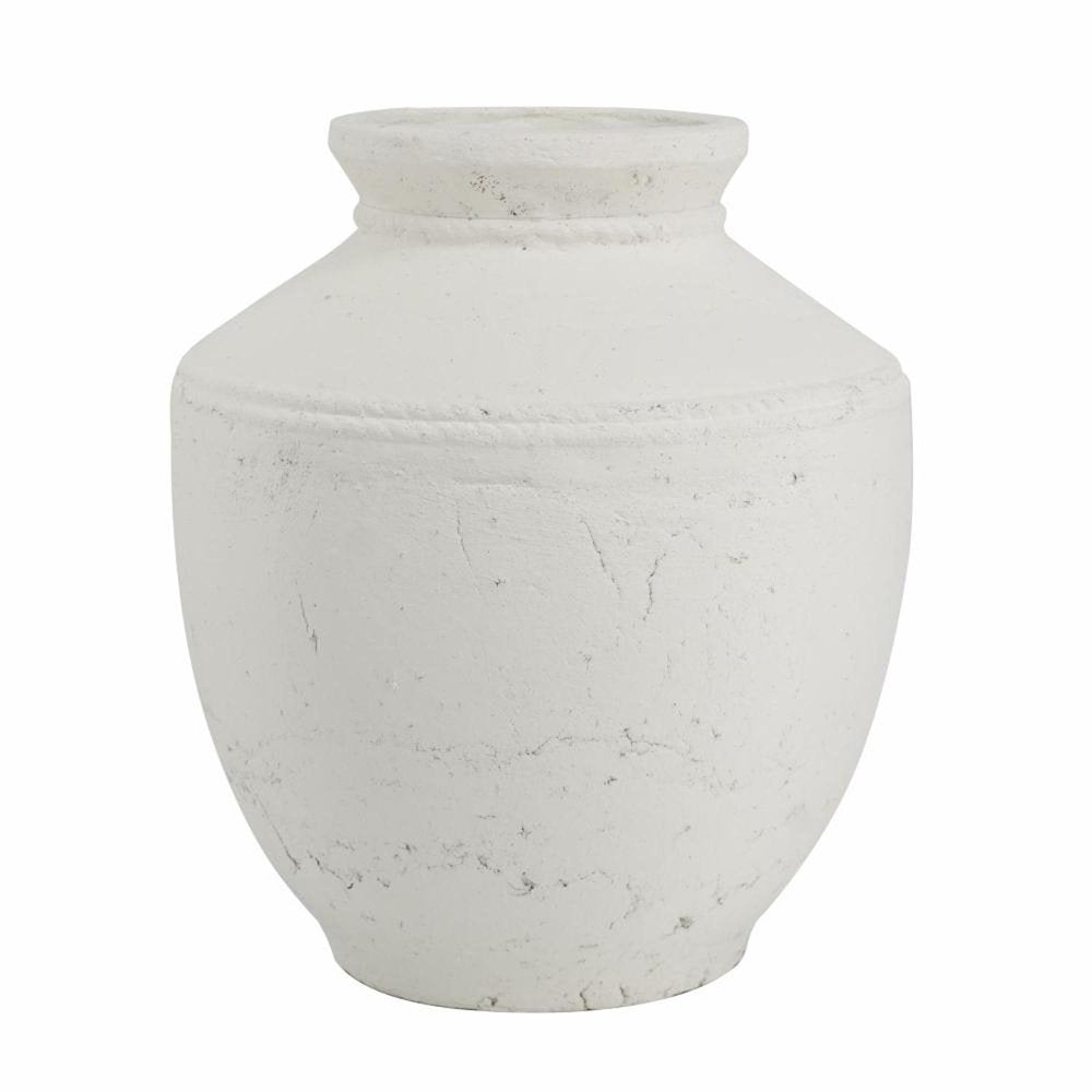 14" White Terracotta Round Jug Vase HomeRoots