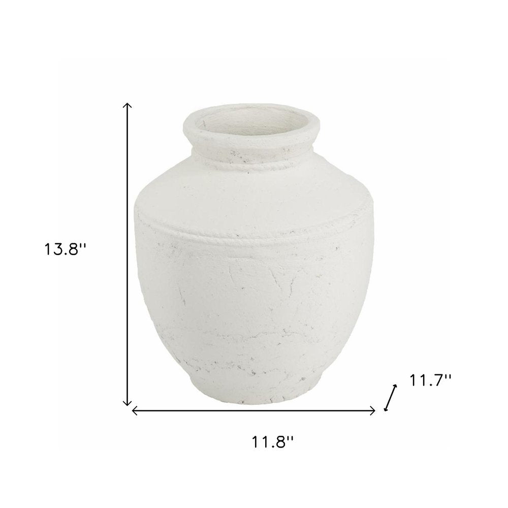 14" White Terracotta Round Jug Vase HomeRoots