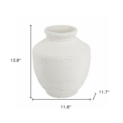 14" White Terracotta Round Jug Vase HomeRoots