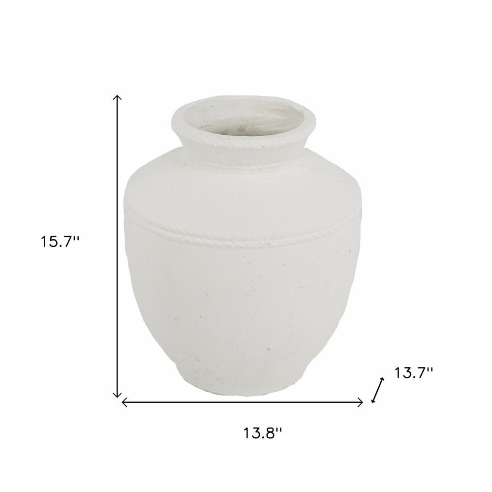 16" White Terracotta Round Jug Vase HomeRoots