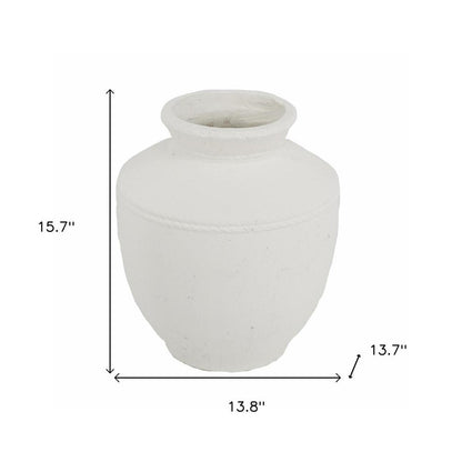 16" White Terracotta Round Jug Vase HomeRoots