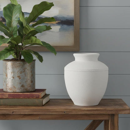 16" White Terracotta Round Jug Vase HomeRoots
