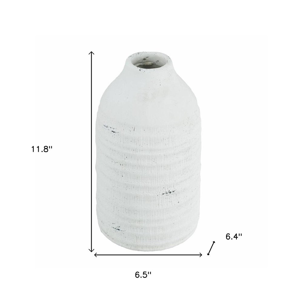 12" White Stoneware Round Jug Vase HomeRoots