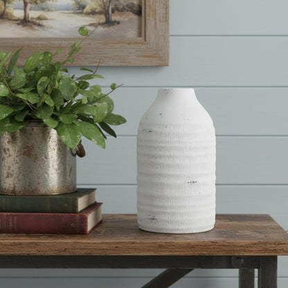 12" White Stoneware Round Jug Vase HomeRoots