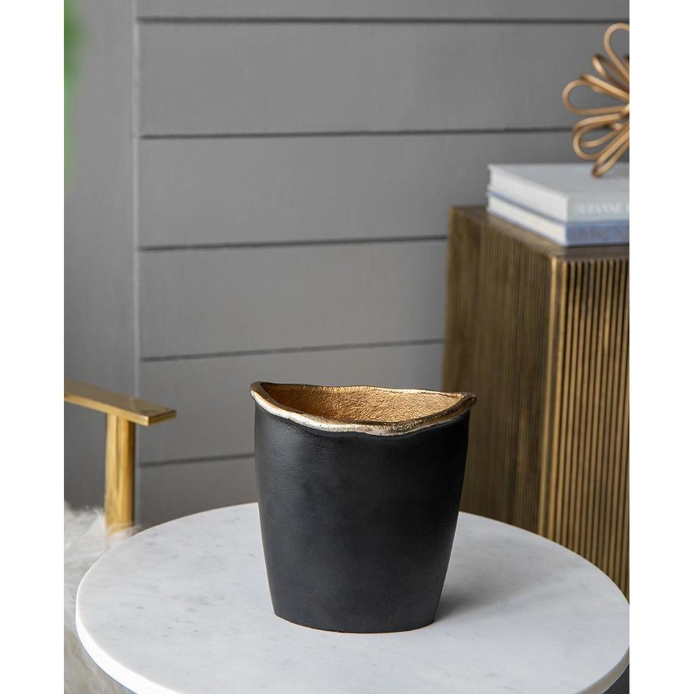 8" Black And Gold Cast Aluminum Oval Table Vase HomeRoots