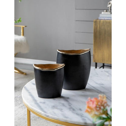 8" Black And Gold Cast Aluminum Oval Table Vase HomeRoots