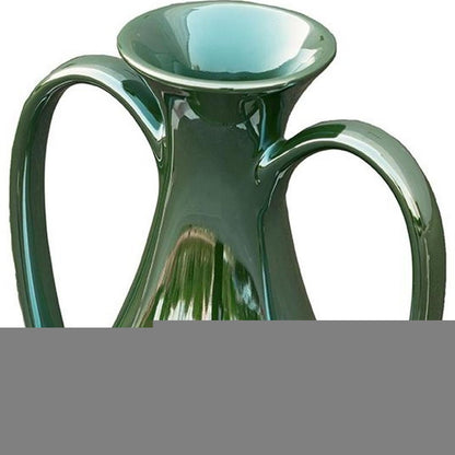 12" Green Ceramic Amphora Table Vase