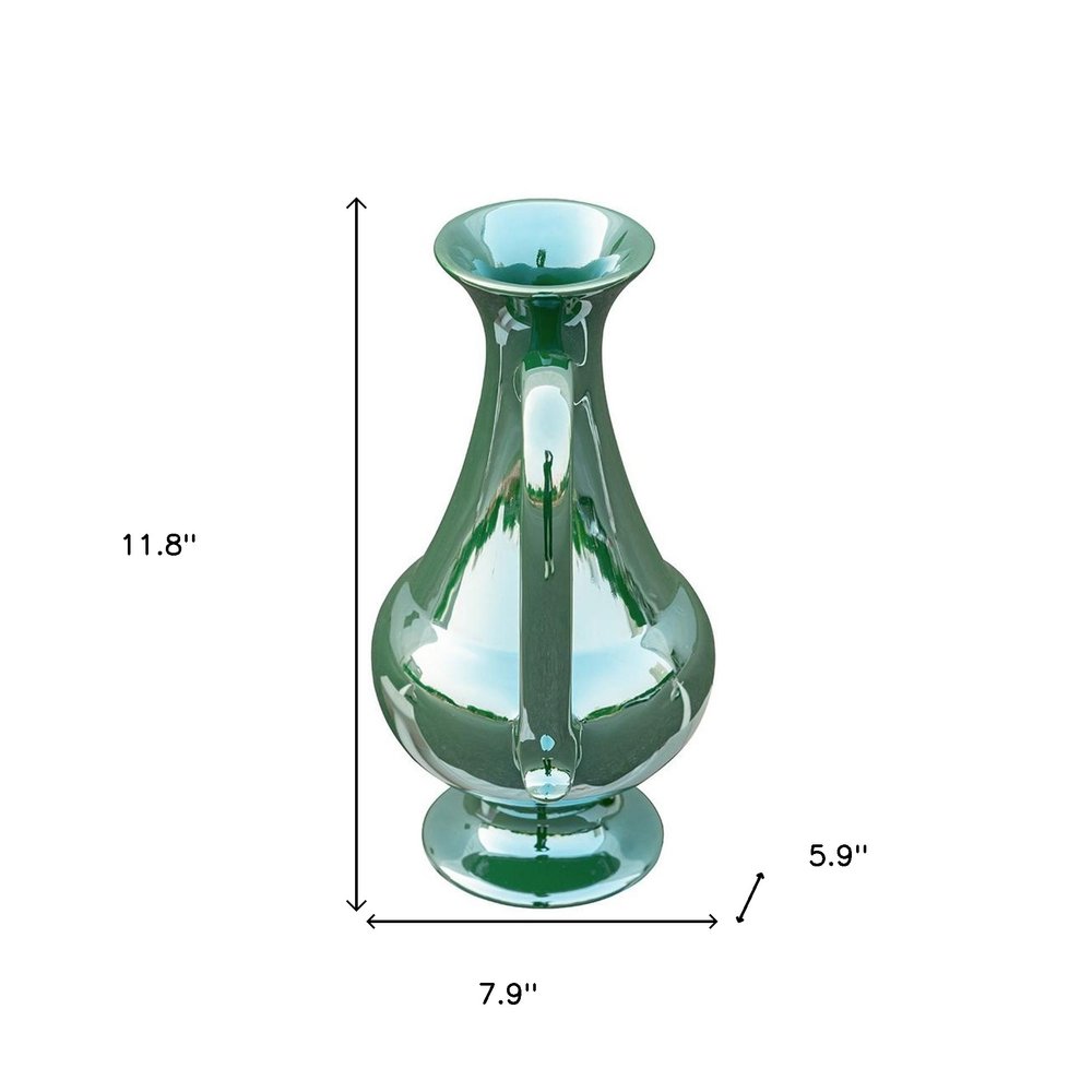12" Green Ceramic Amphora Table Vase HomeRoots