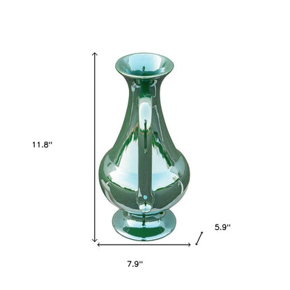 12" Green Ceramic Amphora Table Vase HomeRoots