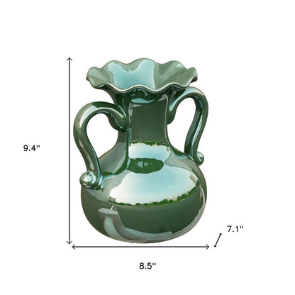 9" Hunter Green Amphora Ceramic Table Vase HomeRoots