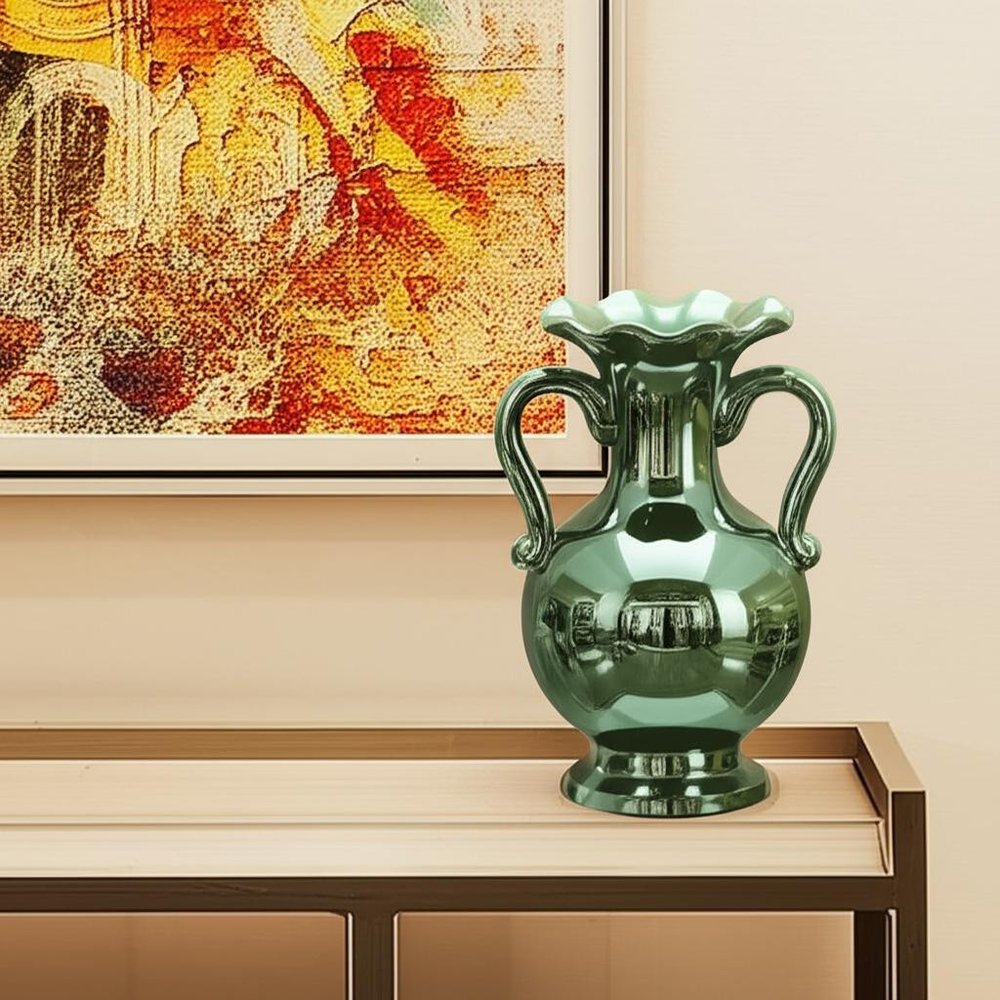 9" Hunter Green Amphora Ceramic Table Vase HomeRoots