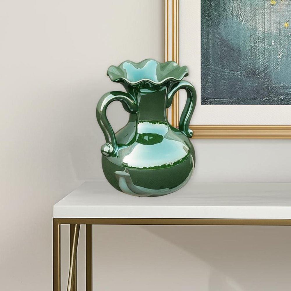 9" Hunter Green Amphora Ceramic Table Vase HomeRoots