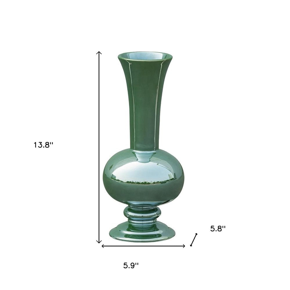 14" Hunter Green Round Ceramic Table Vase HomeRoots