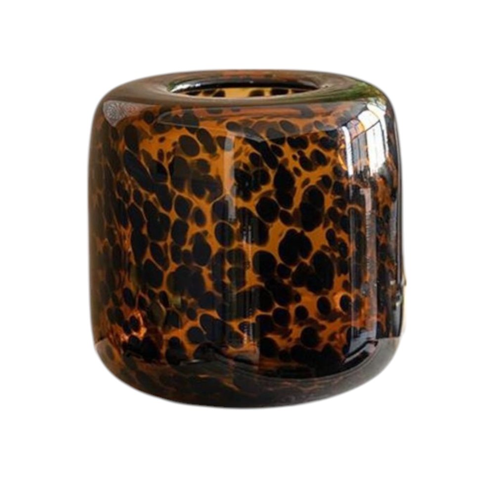 8" Amber And Black Animal Print Glass Round Table Vase HomeRoots