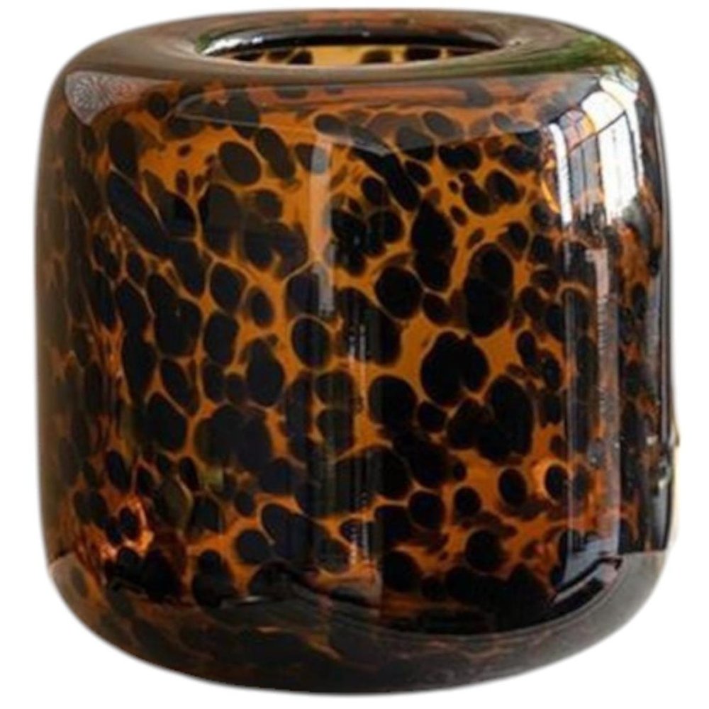 8" Amber And Black Animal Print Glass Round Table Vase HomeRoots