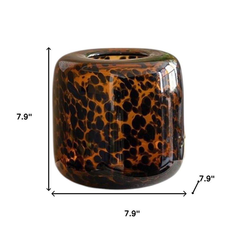 8" Amber And Black Animal Print Glass Round Table Vase HomeRoots