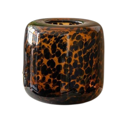 8" Amber And Black Animal Print Glass Round Table Vase HomeRoots