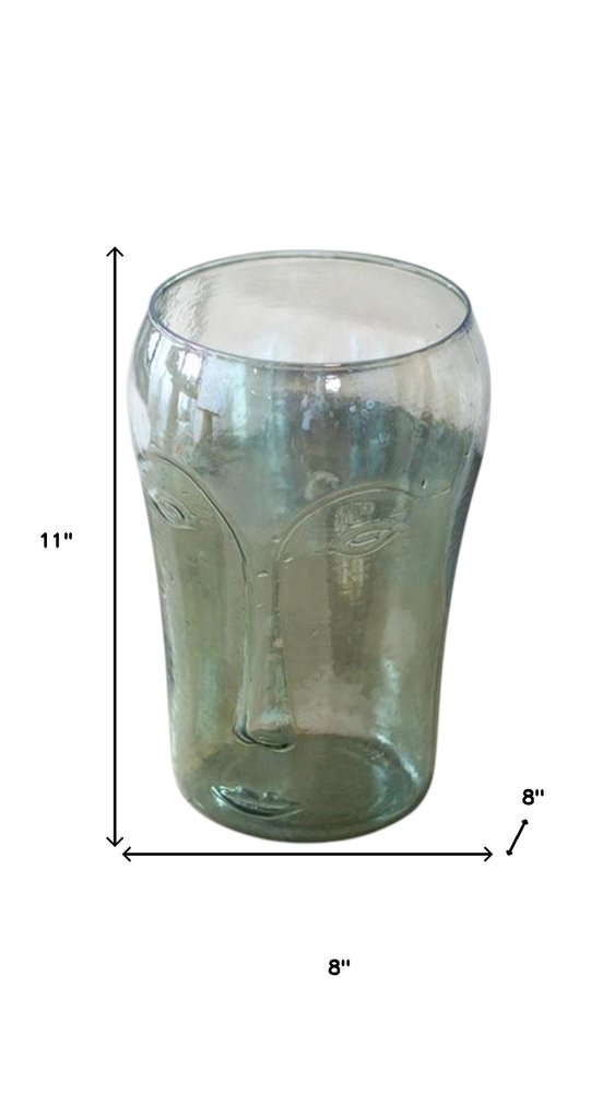 Set of Two Light Green Glass Modern Abstract Faces Table Vases HomeRoots