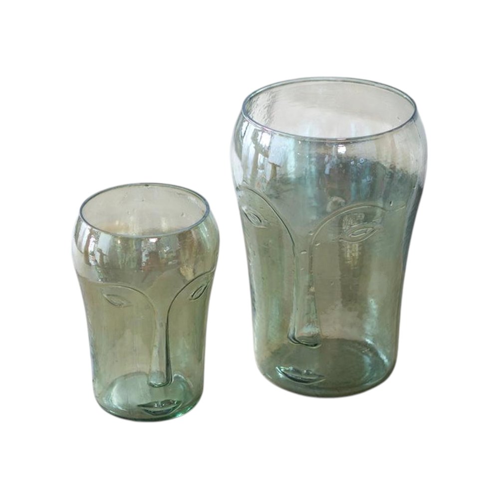 Set of Two Light Green Glass Modern Abstract Faces Table Vases HomeRoots