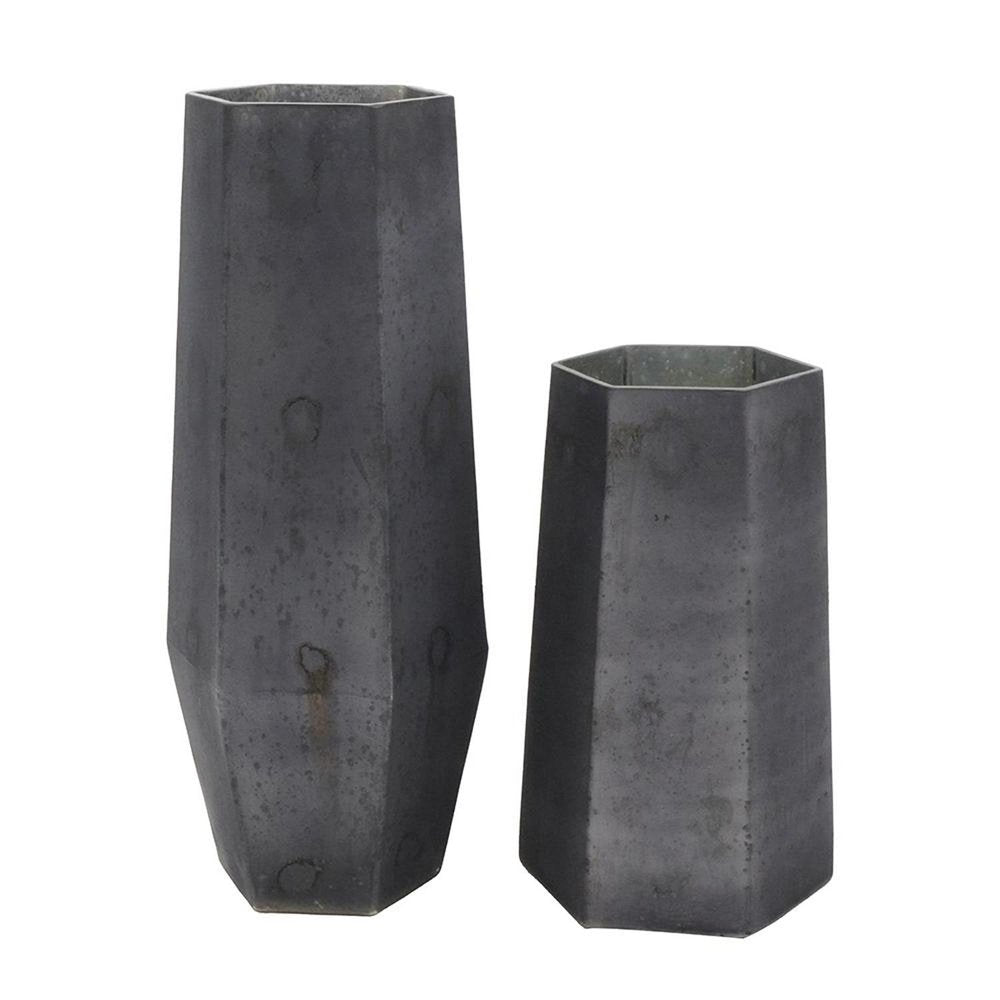 Set of Two Black Hexagonal Glass Table Vases HomeRoots