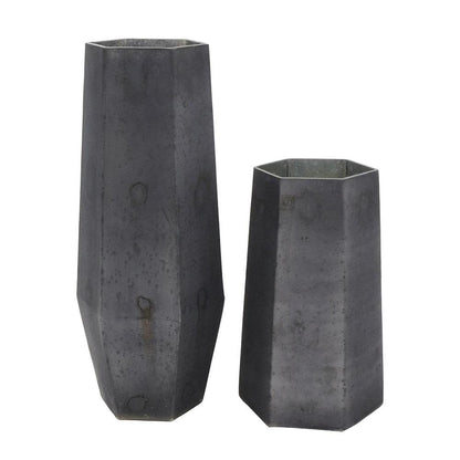 Set of Two Black Hexagonal Glass Table Vases HomeRoots
