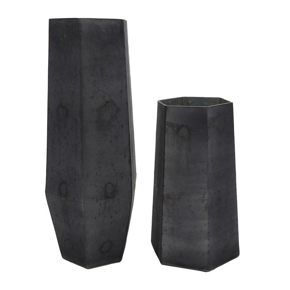 Set of Two Black Hexagonal Glass Table Vases HomeRoots