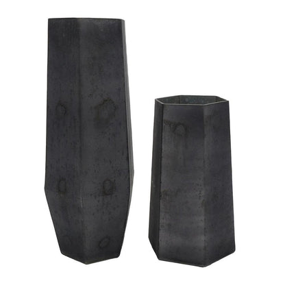 Set of Two Black Hexagonal Glass Table Vases HomeRoots