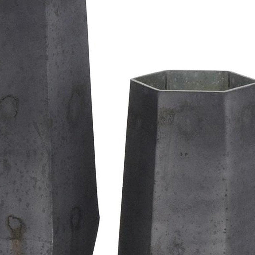 Set of Two Black Hexagonal Glass Table Vases HomeRoots