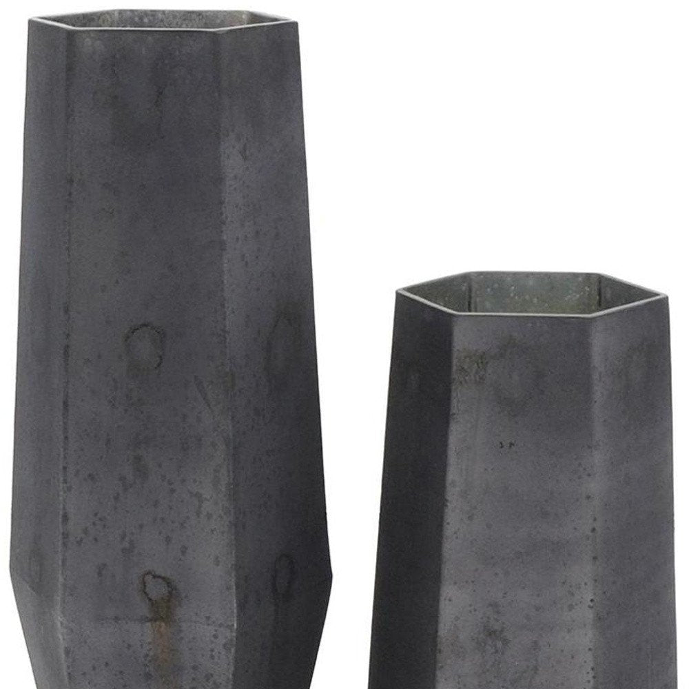 Set of Two Black Hexagonal Glass Table Vases HomeRoots