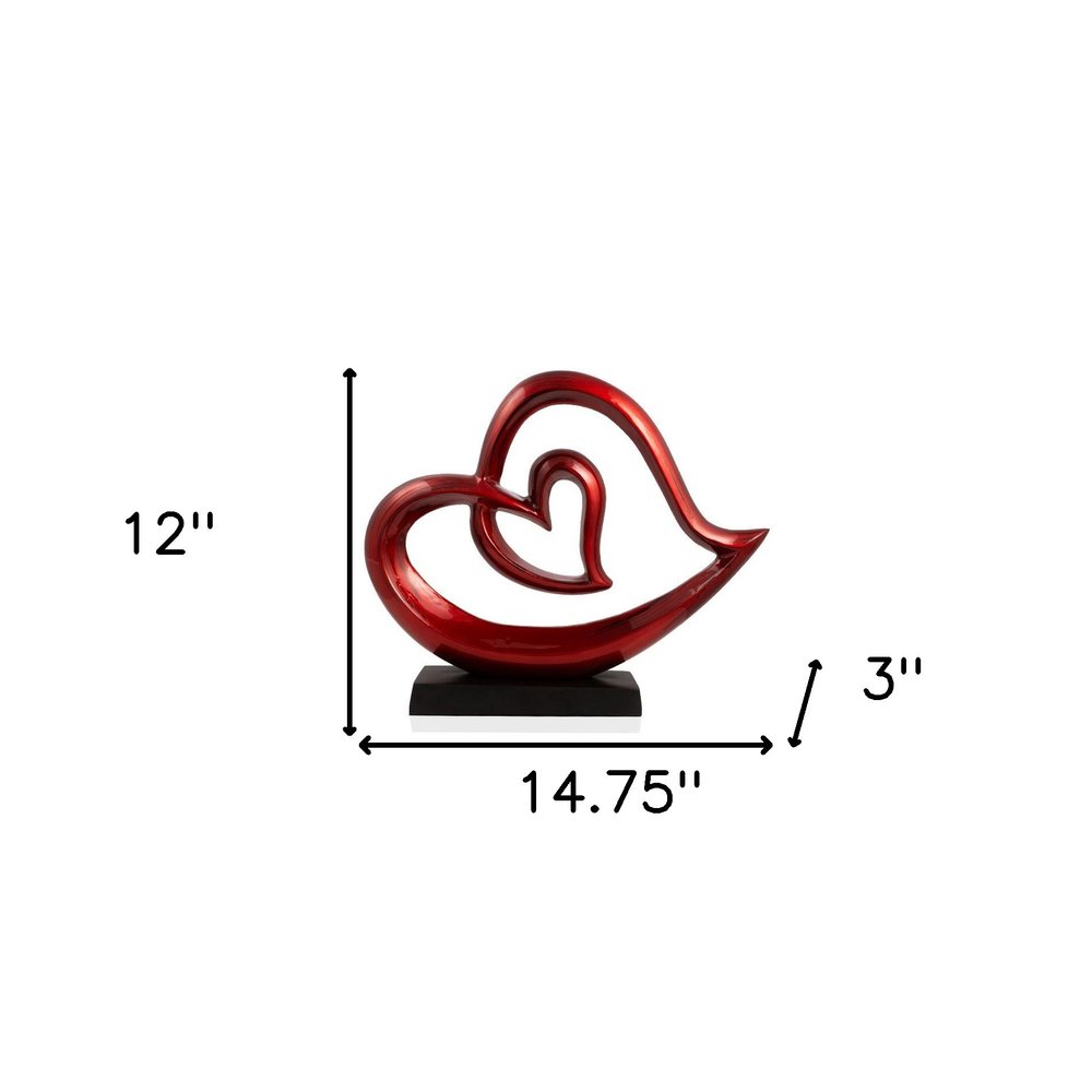 12" Red and Black Aluminum Tabletop Sculpture HomeRoots