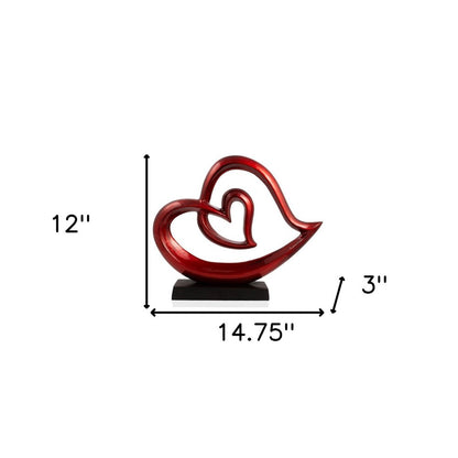 12" Red and Black Aluminum Tabletop Sculpture HomeRoots