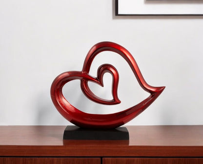 12" Red and Black Aluminum Tabletop Sculpture HomeRoots