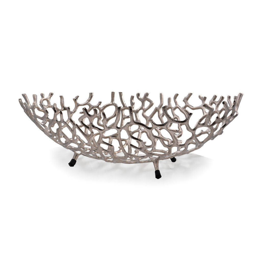 22" Silver Aluminum Faux Coral Oval Centerpiece Bowl HomeRoots