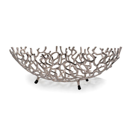 22" Silver Aluminum Faux Coral Oval Centerpiece Bowl HomeRoots