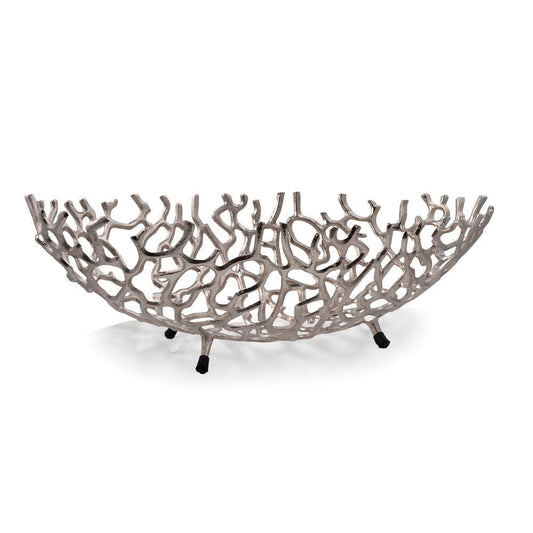 22" Silver Aluminum Faux Coral Oval Centerpiece Bowl HomeRoots