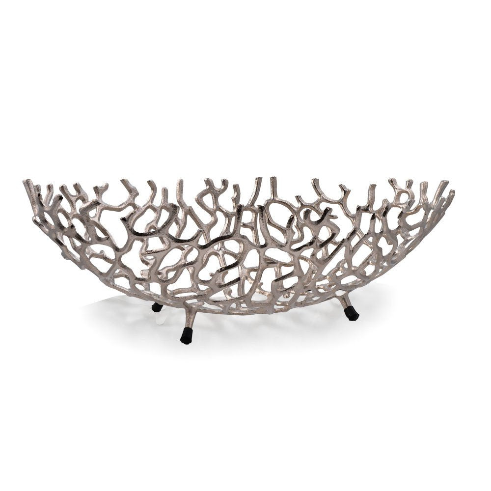 22" Silver Aluminum Faux Coral Oval Centerpiece Bowl HomeRoots