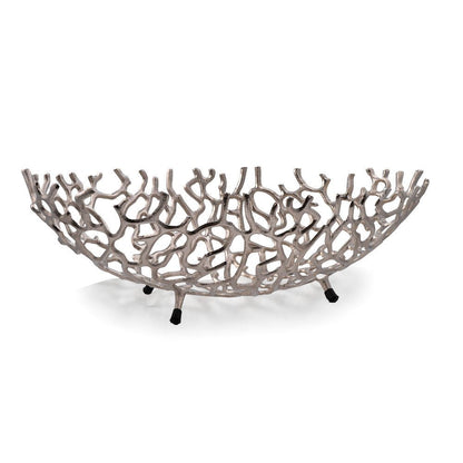 22" Silver Aluminum Faux Coral Oval Centerpiece Bowl HomeRoots