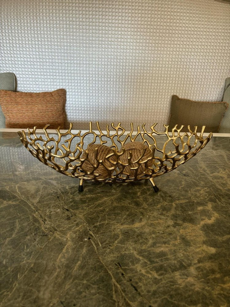 22" Silver Aluminum Faux Coral Oval Centerpiece Bowl HomeRoots