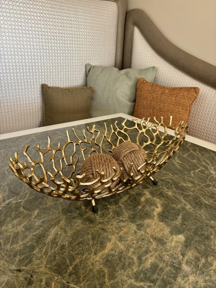 22" Silver Aluminum Faux Coral Oval Centerpiece Bowl HomeRoots