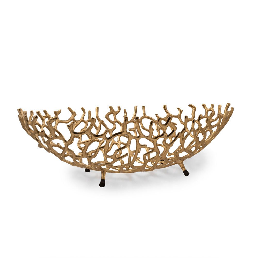 22" Silver Aluminum Faux Coral Oval Centerpiece Bowl HomeRoots