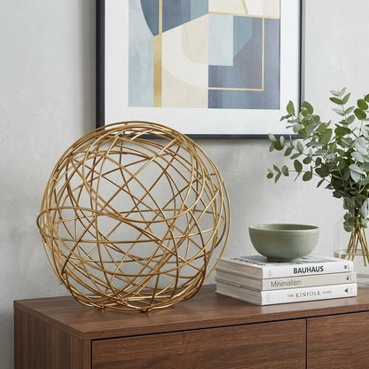 12" Gold Aluminum Decorative Orb Tabletop Sculpture HomeRoots